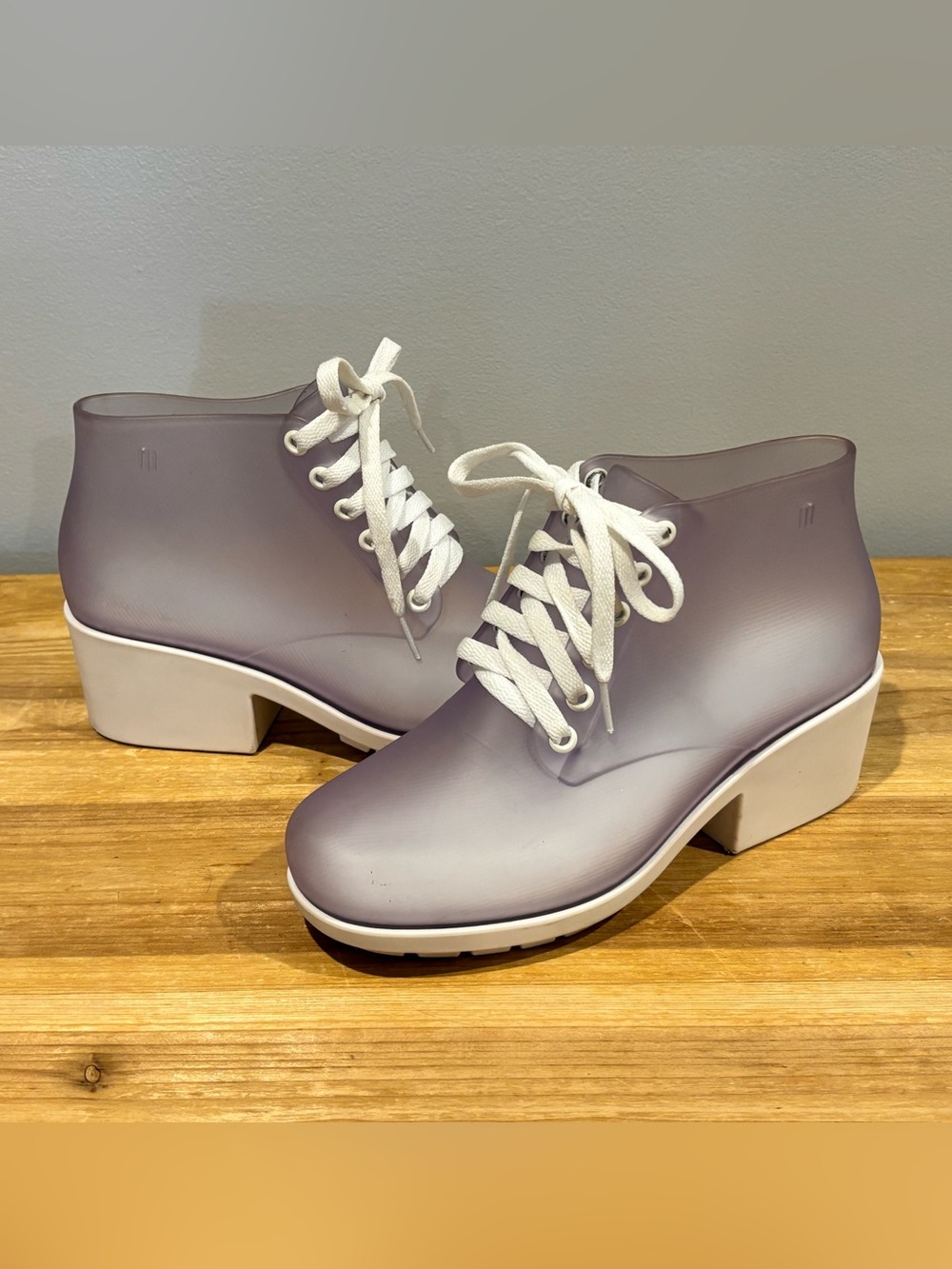 Melissa Stellar transparent chunky Heel Boot Size 7